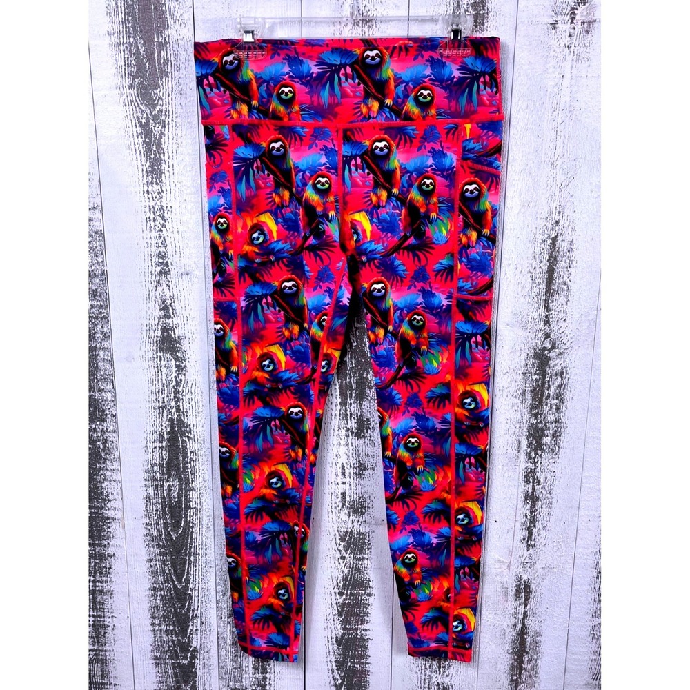 Constantly Varied Gear CVG Women Leggings Large Sloth Lisa Frank Style Print